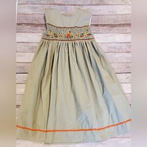 Orient Express Hand Smocked Scarecrow & Sunflower Dress Girls Size 5